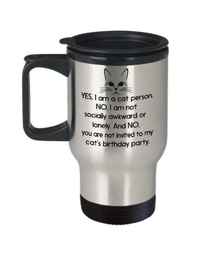 MORI-TM, Travel Mug - Yes I Am A Cat Person Quotes 14oz Stainless Steel Double Wall Coffee Cup with Handle and Lid – Best Funny Cat Gift for Men Women Dad Mom Boy Girl