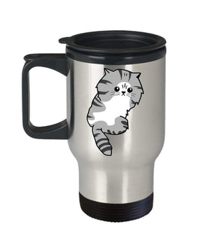 MORI-TM, Travel Mug - Cat Art 14oz Stainless Steel Insulated Double Wall Coffee Cup with Handle and Lid – Best Funny Cat Gift for Men Women Dad Mom Boy Girl