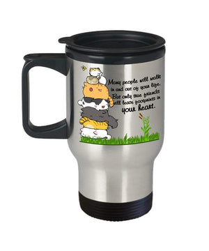 MORI-TM, Travel Mug - Many People Will Walk In And Out Of Your Life.Quotes 14oz Stainless Steel Double Wall Coffee Cup with Handle and Lid – Best Funny Cat Gift for Men Women Dad Mom Boy Girl