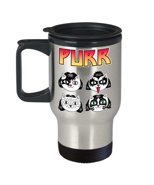 MORI-TM, Travel Mug - PURR 14oz Stainless Steel Double Wall Coffee Cup with Handle and Lid - Best Funny Cat Gift for Men Women Dad Mom Boy Girl- Coffee Mug,Beer mug,Travel Mug