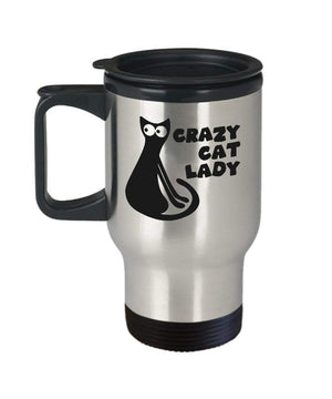 MORI-TM, Travel Mug - Crazy Cat Lady 14oz Stainless Steel Double Wall Coffee Cup with Handle and Lid – Best Funny Cat Gift for Men Women Dad Mom Boy Girl